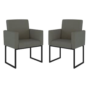 Kit 02 Cadeiras Poltronas Sala Quarto Base De Ferro Preto Cor:cinza