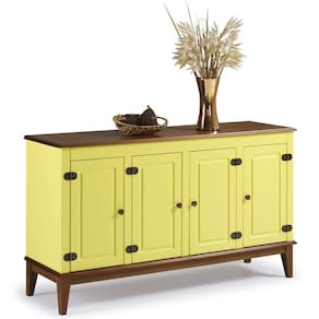 Balcão De Madeira Maciça 4 Portas Amarelo Lemon