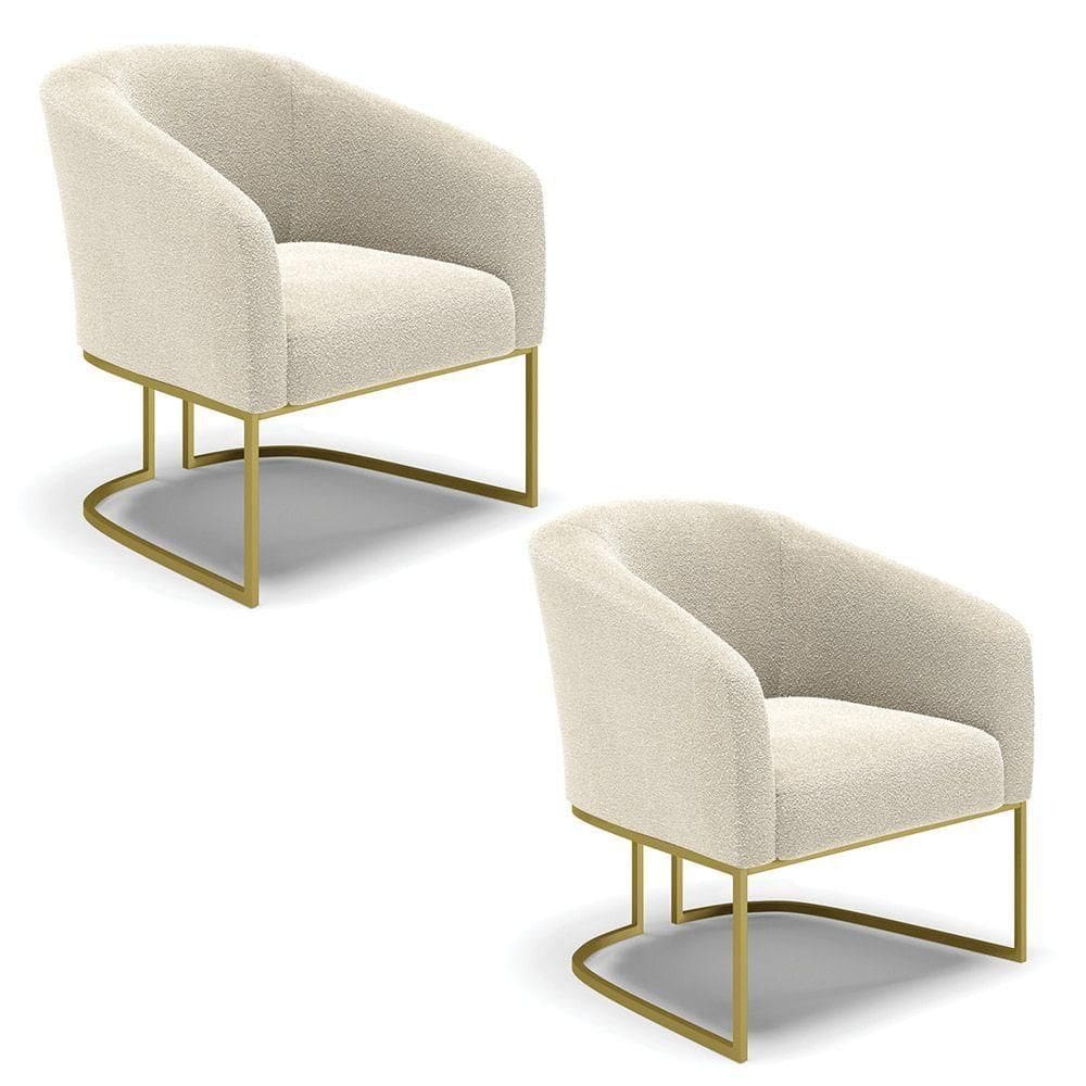 Poltrona Para Sala Industrial Dourado Kit 2 Stella Bouclê D03 - D`rossi Cor Mostarda