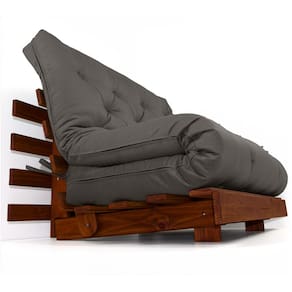 Sofá Cama Casal Futon Tokio Cinza escuro Acquablock Madeira Maciça Cor Imbuia