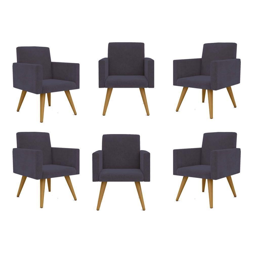 Kit 06 Poltronas Nina Decorativa Para Recepção Balaqui Decor Cor:cinza