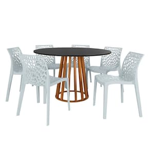 Conjunto Mesa De Jantar Redonda Talia Amadeirada Preta 120cm Com 6 Cadeiras Gruvyer - Cinza