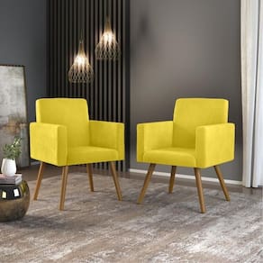 Kit 02 Poltronas Cadeira Escritório - Recepção - Cor Amarelo - Balaqui Decor Cor: Amarelo