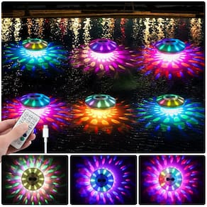 Luzes de piscina flutuantes QOLNBY 2024 com 6 efeitos de iluminação 6-Pac