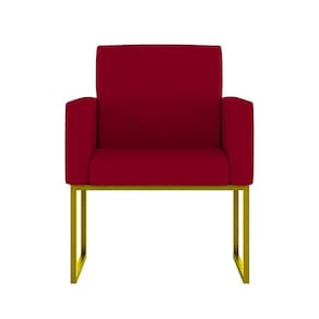 Cadeira Poltrona Moderna Com Base De Ferro Dourado Reforçada Cor: Vermelho
