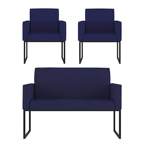 Kit Sofá 2 Lugares + 2 Poltronas Para Recepção Sala Balaqui Cor:azul Marinho Azul Marinho
