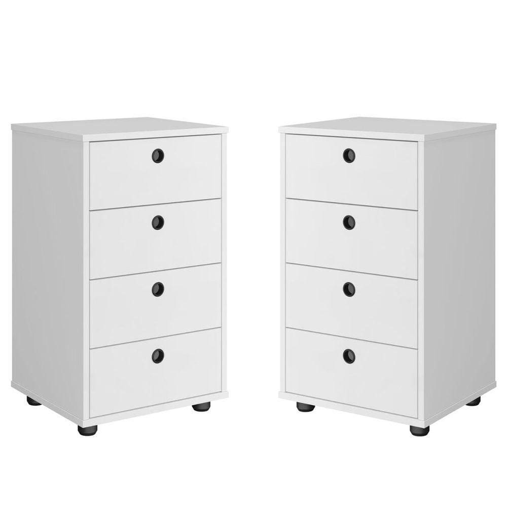 Kit 2 Mesas De Cabeceira Classic 4 Gavetas Branco