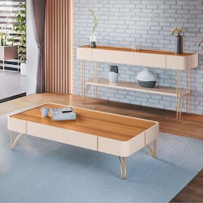 Conjunto Decorativo Aparador E Mesa De Centro Rennes Mdp-mdf Pés De Aço Off White-cinamomo G26