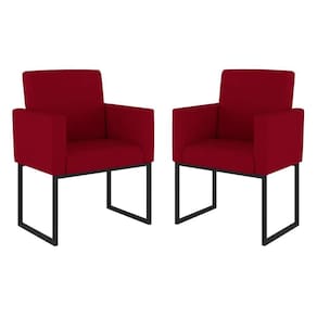 Kit 02 Cadeiras Poltrona Decorativa Sala Quarto Base Preto Cor: Vermelho
