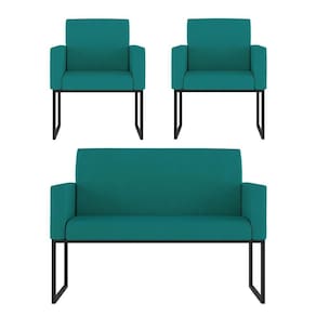 Kit Sofá 2 Lugares + 2 Poltronas Para Recepção Sala Balaqui Cor:azul Turquesa Azul Turquesa