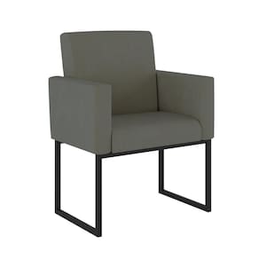 Cadeira Poltrona Com Base De Ferro Courino Preto Reforçada Cor: Cinza