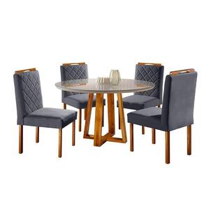 Conjunto Cristal Mesa 1,2m 4 Cadeiras Maciça Móveis Mundial Mel/off-white/cinza Profundo
