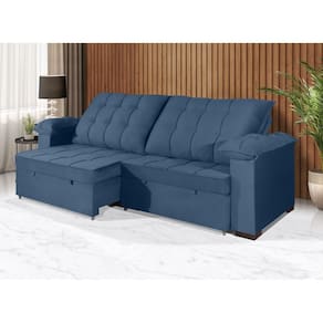 Sofá Retrátil e Reclinável 2,50m Canadá ESTILO ESTOFADOS - Sude Veludo cor "Azul"