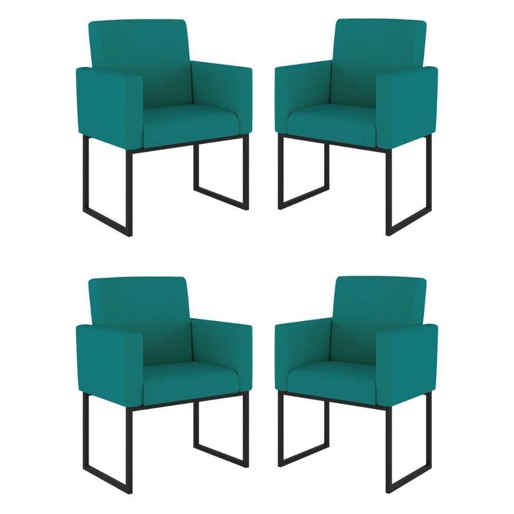 Kit 04 Cadeiras Poltrona Decorativa Para Sala Quarto Preto Cor: Azul Turquesa