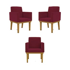 Kit 03 Poltronas Base Reforçada - Sala Quarto Escritorio Cor:marsala