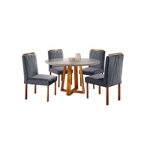 Conjunto Natalle Mesa 1,2m 4 Cadeiras Maciça Móveis Mundial Mel/offwhite/cinza Profundo