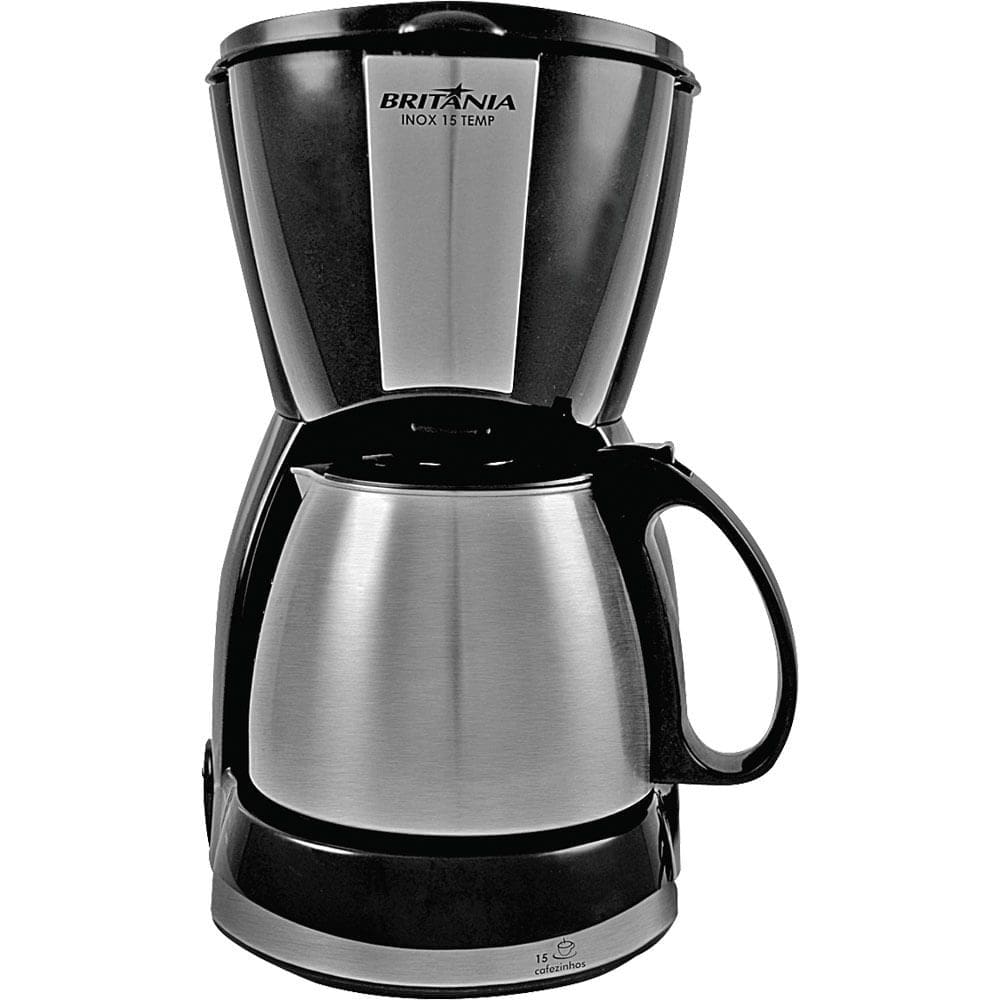 Cafeteira 15 Xícaras com Jarra Inox Britânia 15 TEMP Preta e Prata 127V