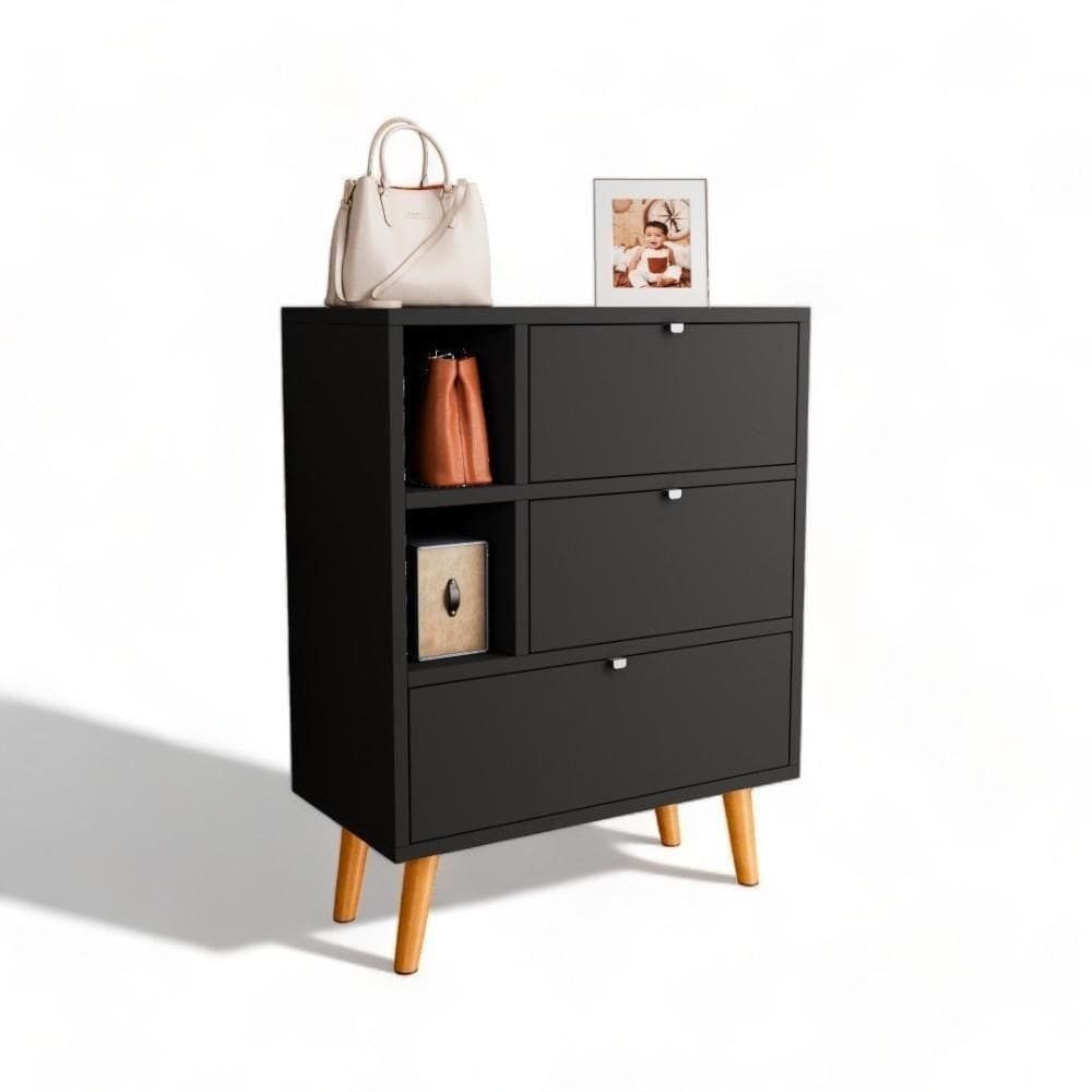 Sapateira 03 Gavetas Classic Preto Jm3