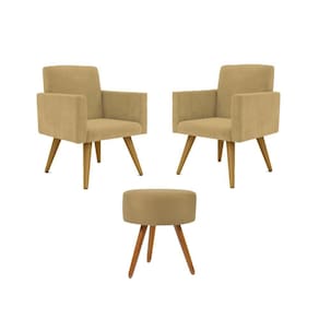 Jogo 02 Poltronas Decorativas + Puff Redondo Cor: Capuccino