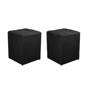 Kit 2 Puff Quadrado Decorativo Suede Cor:preto