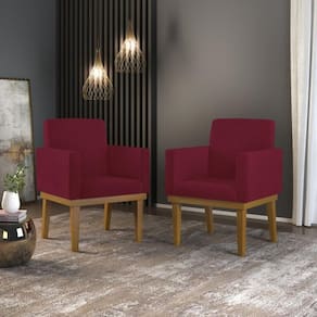Kit 02 Cadeiras Poltronas Com Base Reforçada Para Recepção Marsala – Balaqui Decor Cor: Marsala
