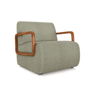Poltrona Sala De Estar Braço De Madeira Hellen Bouclê K01 - D`rossi Cor Verde