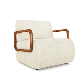 Poltrona Sala De Estar Braço De Madeira Hellen Bouclê K01 - D`rossi Cor Bege