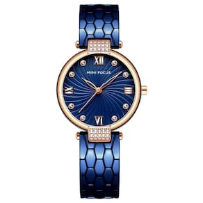 Relógio De Quartzo Feminino Strass Embutidos Em Aço Inoxidável Impermeavel Azul