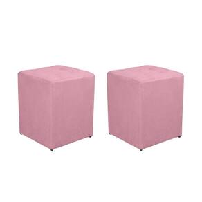 Kit 2 Puff Quadrado Decorativo Suede Cor:rosa