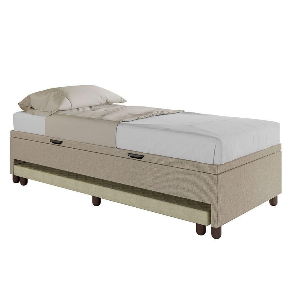 Bicama Box Baú Solteiro 88x188 Cm Samy S05 Linho Bege - Mpozenato