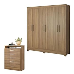 Cômoda Triunfo E Guarda Roupa Casal Prático Amêndola Touch - Demóbile