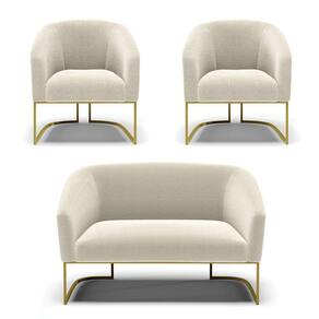 Namoradeira E 2 Poltronas Industrial Dourado Stella Bouclê D03 - D`rossi Cor Azul