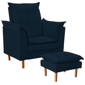 Poltrona De Amamentação Com Puff Quarto Bebê Vitória Suede Cor:azul Marinho