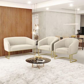 Namoradeira E 2 Poltronas Industrial Dourado Stella Bouclê D03 - D`rossi Cor Verde