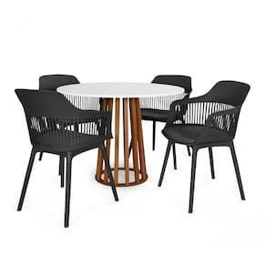 Conjunto Mesa De Jantar Redonda Talia Amadeirada Branca 100cm Com 4 Cadeiras Estofadas Marcela - Preto