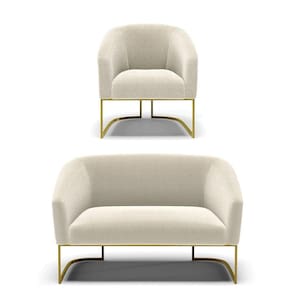 Sofá Namoradeira E Poltrona Industrial Dourado Stella Bouclê D03 - D`rossi Cor Mostarda