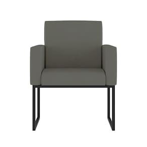 Cadeira Poltrona Moderna Com Base De Ferro Preto Reforçada Cor: Cinza