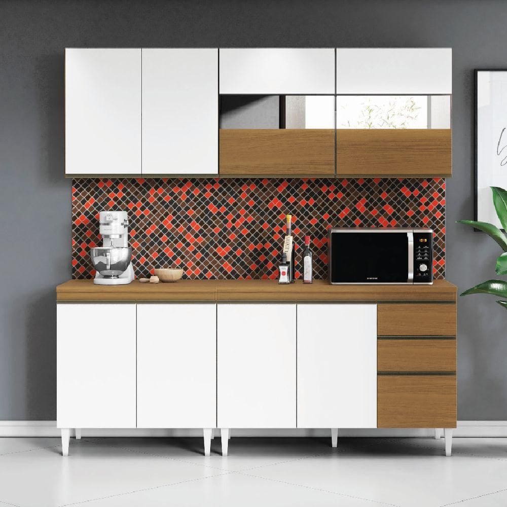 Armário De Cozinha Completa Com Balcão E Vidro Reflecta 9 Portas 2 Gavetas Clara Atacama - Branco