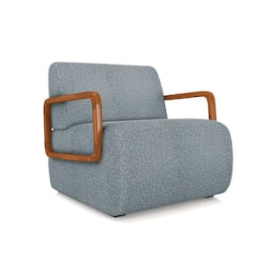 Poltrona Sala De Estar Braço De Madeira Hellen Bouclê K01 - D`rossi Cor Azul
