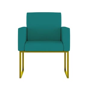 Cadeira Poltrona Moderna Com Base De Ferro Dourado Reforçada Cor: Azul Turquesa