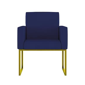 Cadeira Poltrona Moderna Com Base De Ferro Dourado Reforçada Cor:azul Marinho Azul Marinho