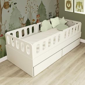 Cama Solteiro Mdf Branco Com 02 Gavetas 04 Grades E Cabeceira Anatômica Mobilistore