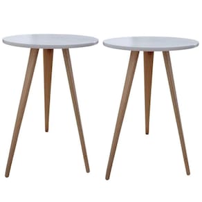 Kit 2 Mesa Redonda Lateral Canto E Apoio Sala Quarto 56 Cm branco