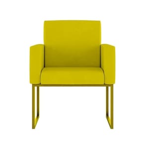 Cadeira Poltrona Moderna Com Base De Ferro Dourado Reforçada Cor: Amarelo