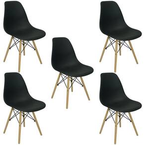 Conjunto De Mesa De Jantar Eames Eiffel Redonda 100cm Tampo De Madeira Preto Com 5 Cadeiras Pretas
