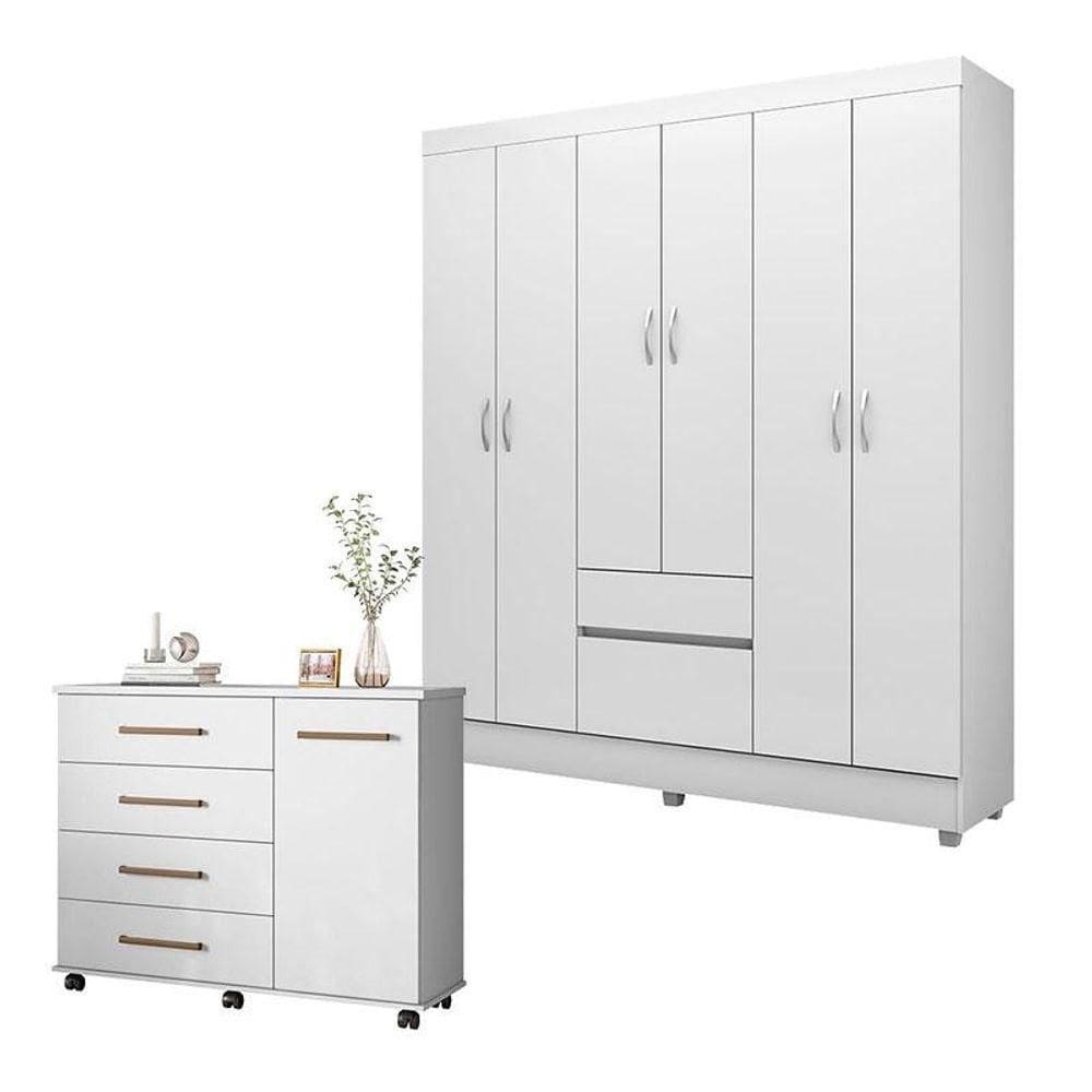 Cômoda Flora E Guarda Roupa Casal Flash 2 Branco - Demóbile