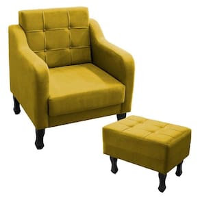 Kit Poltrona Decorativa C- Puff Para Sala Bella Suede Cor:amarelo
