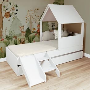 Bicama Casinha Com Telhado Mdf E Escada/ Escorregador Branco Mobilistore