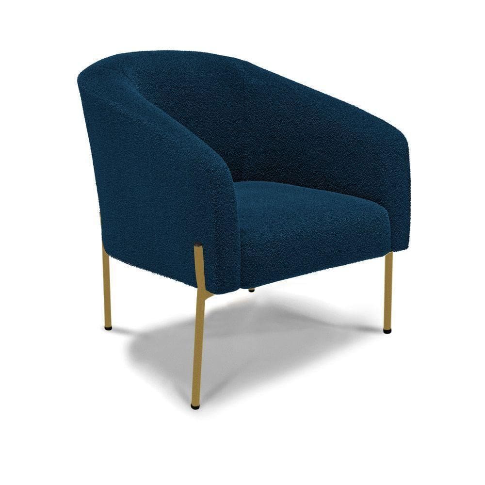 Poltrona Decorativa Pé De Ferro Dourado Stella Bouclê D03 - D`rossi Cor Azul