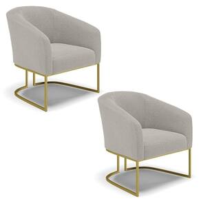 Poltrona Para Sala Industrial Dourado Kit 2 Stella Bouclê Cinza D03 - D`rossi